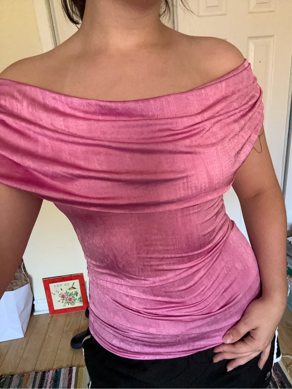 Suzy Shier Ruched Pink top